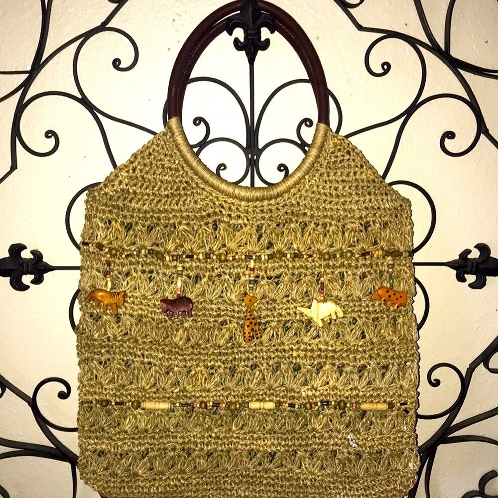Cappelli Straw Bag Animal Embellished Beads EUC